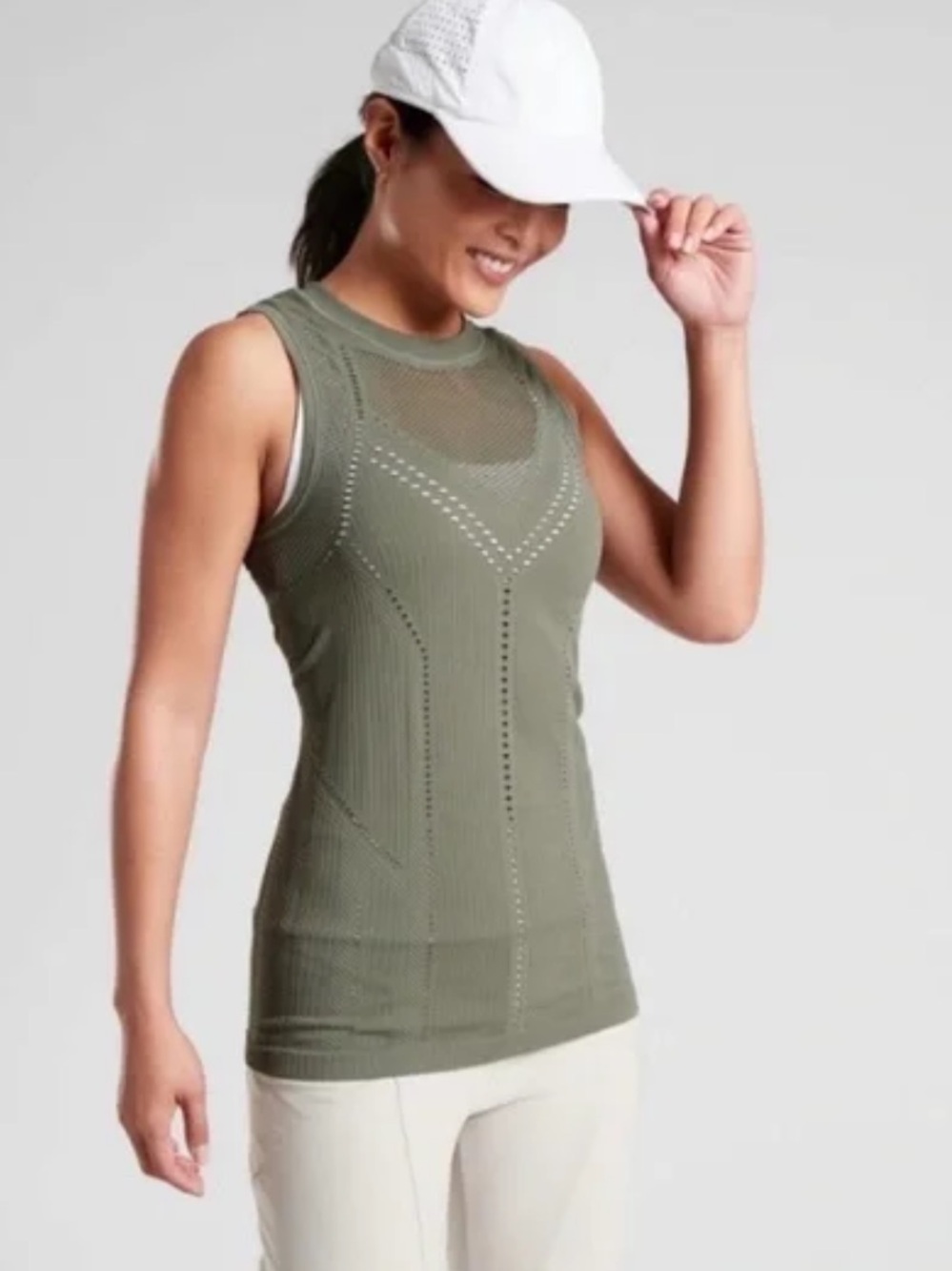 ATHLETA Womens Green Eyelet Sleeveless Athletic OxygenTank Top Shirt